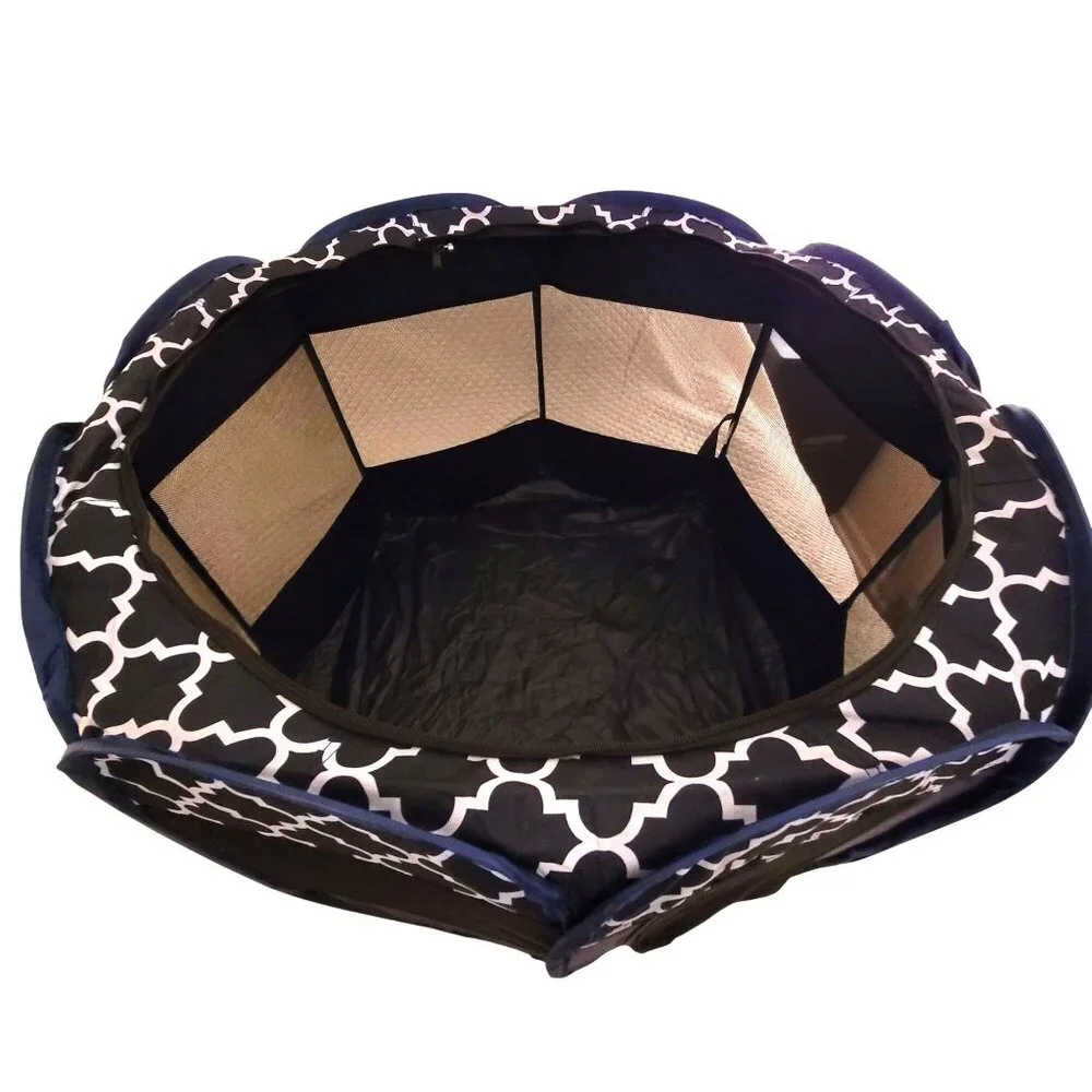 Heart to Tail Foldable Pet Playpen Zippered Mesh Top Navy & White Indoor/Outdoor - Picture 5 of 10